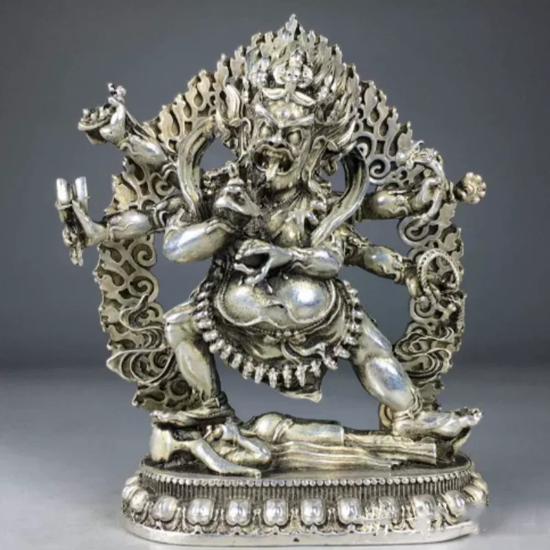 Tibetan Buddhist Six-Armed Mahakala Statue - Wealth Attracting Dharma Protector, Home Altar Worship Ornament