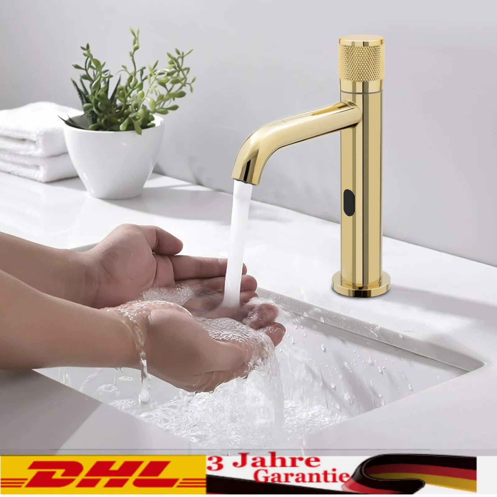 Infrared Sensor Tap, Bathroom Kitchen Tap, Automatic Cold Water Basin Mixer Tap, Washbasin Mixer Tap for Bathroom Sink, Gold