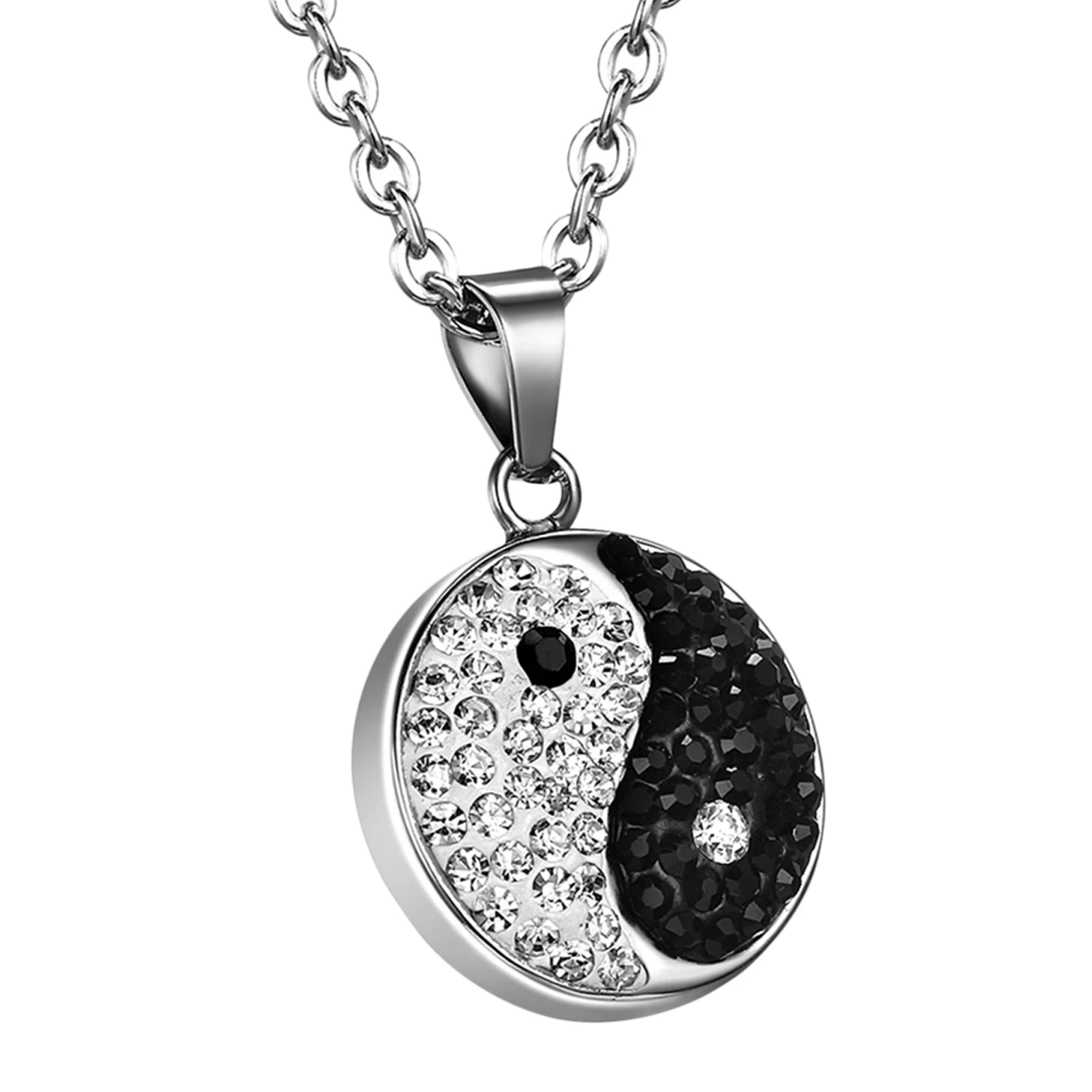 BONISKISS 2023 Fashion Men Womens Luxury Rhinestone Yin and Yang Gossip Taiji Necklace Stainless Steel Pendant 22