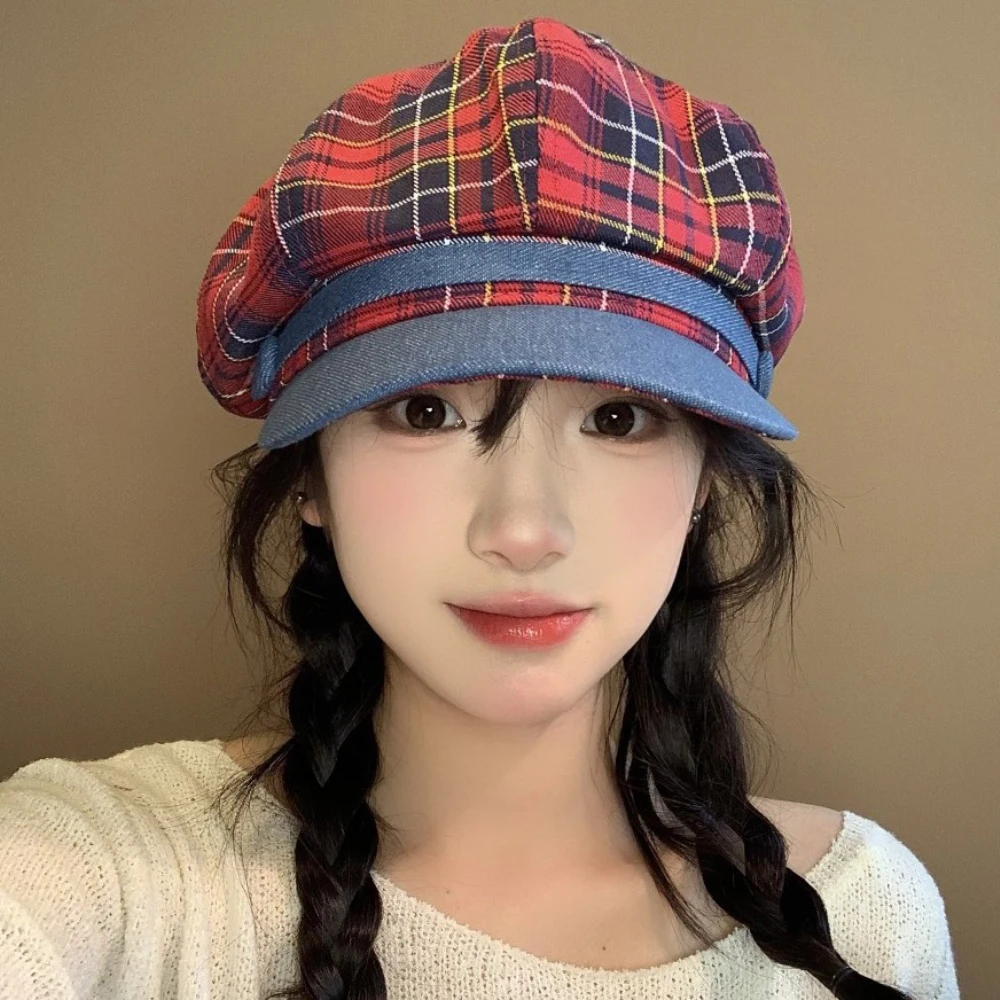 HT4853 Berets für Frauen Neue Frühling Sommer Herbst Zeitungsjunge Mütze Plaid Künstler Maler Baskenmütze Hut Weibliche Achteckige Kappe Dame Baskenmütze Kappen – Detail 1