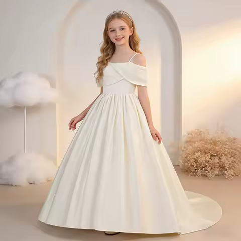 Elegant Fold Bridesmaids Party Girls Dress Formal Wedding Birthday Prom Gown Gala Girl Graduation Pageant Princess Evening Dress