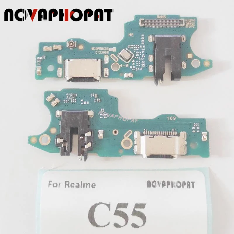 Novaphopat For Realme C55 RMX3710 Dock Charger Port Charging Plug Headphone Audio Jack Microphone Flex Cable Board