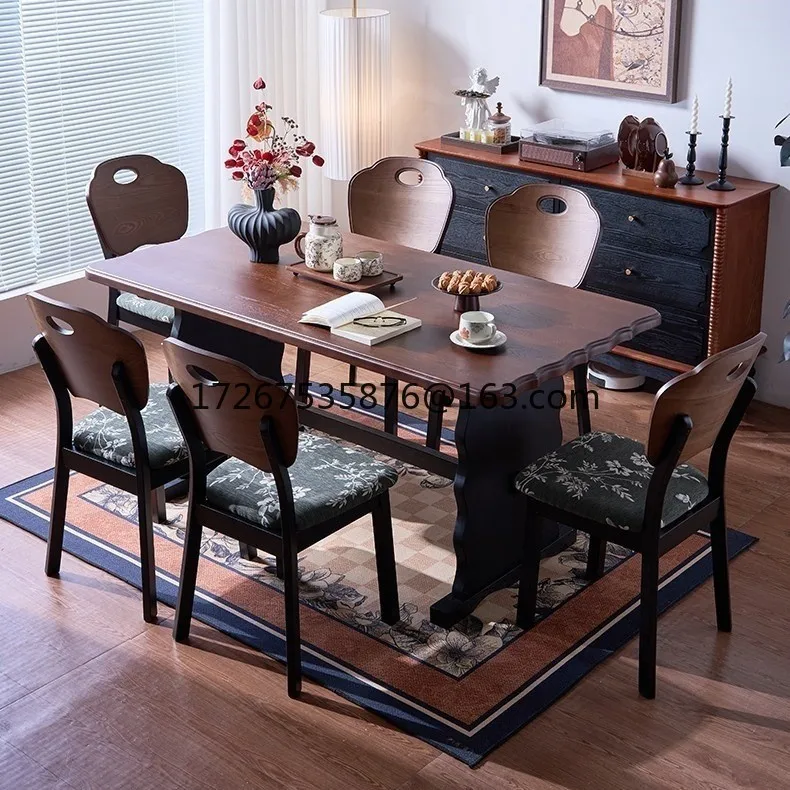 

Retro-style solid wood dining table and chairs, small apartment, one table and four chairs, rectangular household board table