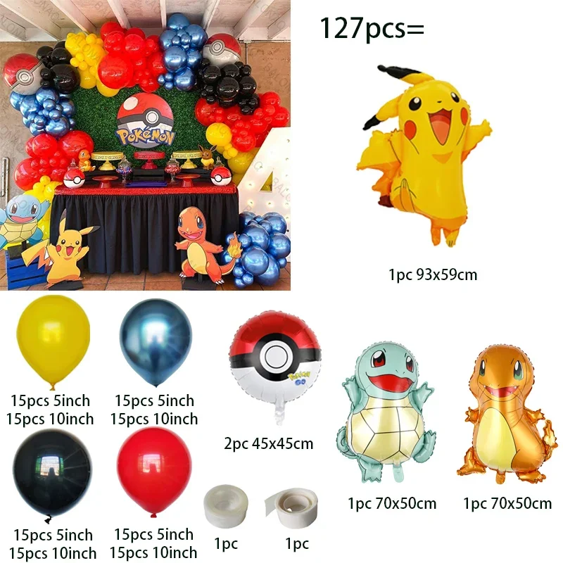 127pcs Cartoon Pokemon Pikachu Theme Foil Balloons Latex Set Kids Birthday Baby Shower Party Decoration Supplies