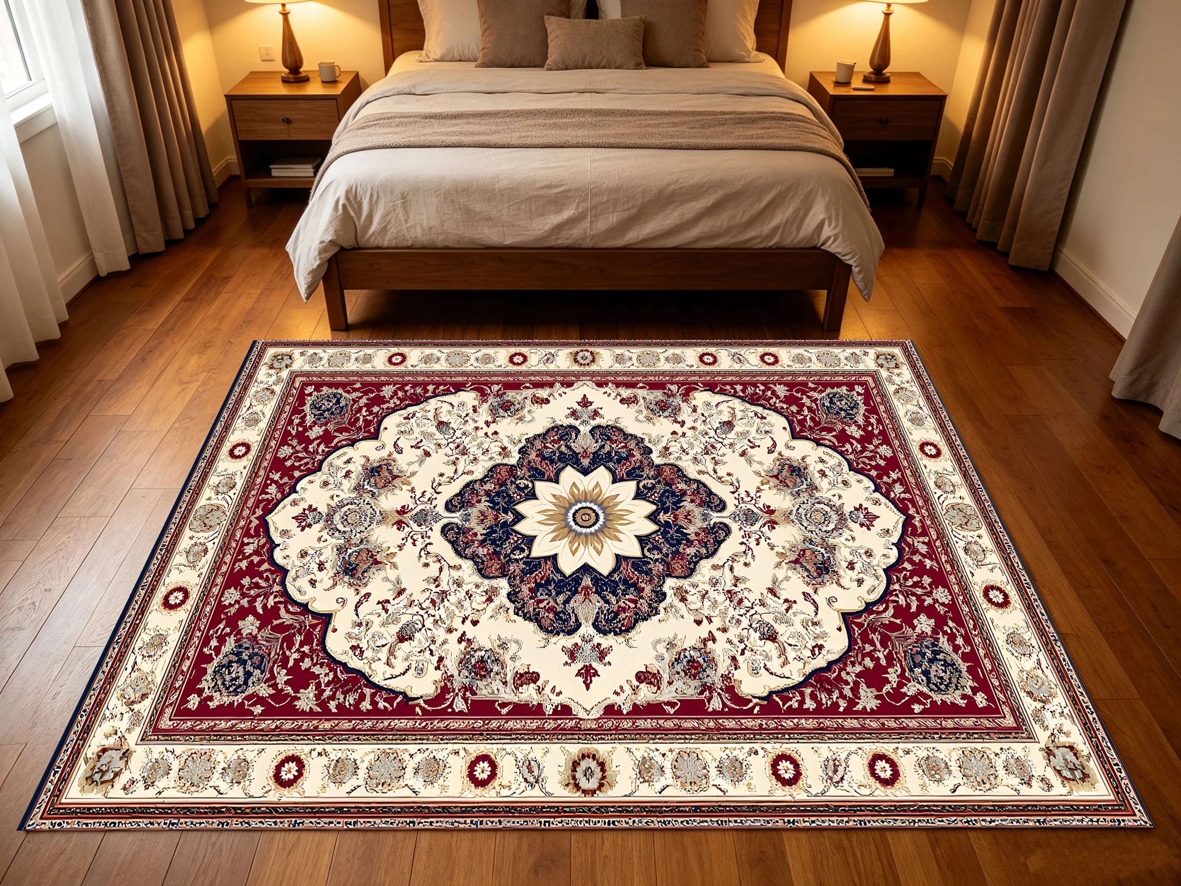2D Large Rug in Red & Beige Retro Persian Pattern Soft & Comfortable, for Living Rooms & Bedrooms, Enhancing the Space