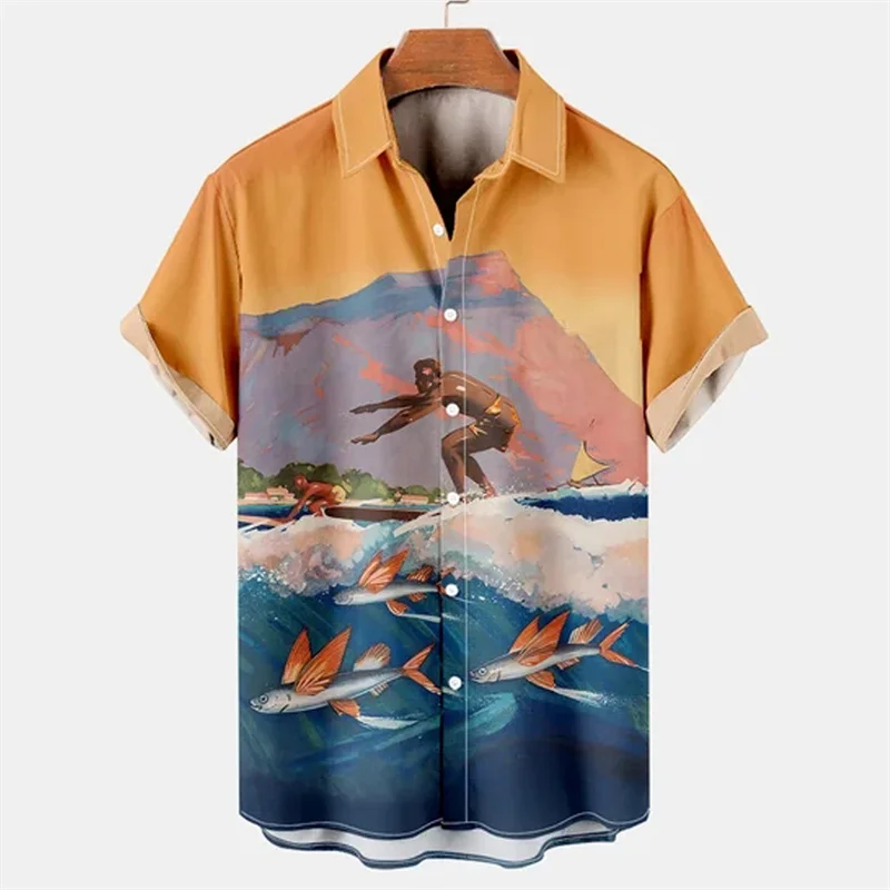 Tropical Palm 3d Print Hawaiian Shirt For Men Summer Beach Street Short Sleeves Tops Harajuku Holiday Lapel Button Loose Blouse