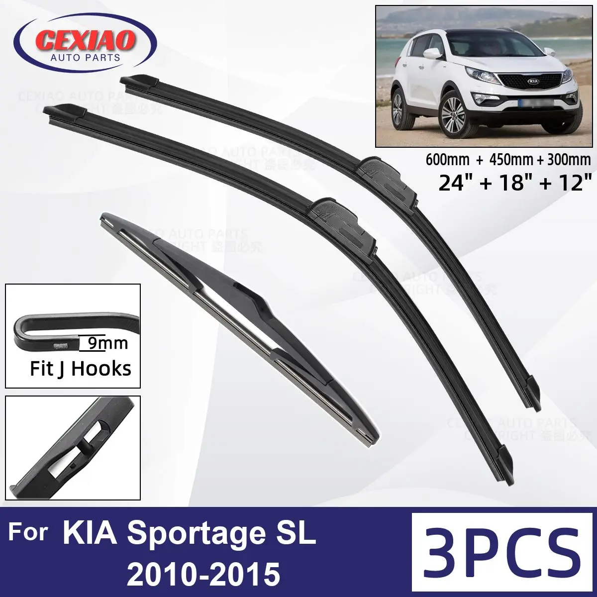 For KIA Sportage SL 2010-2015 Car Front Rear Wiper Blades Soft Rubber Windscreen Wipers Auto Windshield 24