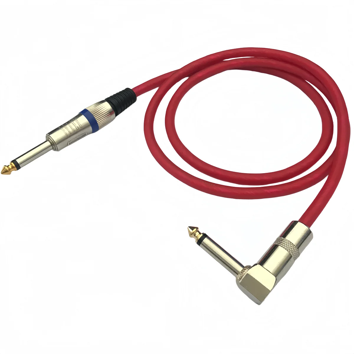 6.35 Straight Plug to 6.35 Angled Mono Connector Cable, 6.35 (Large Two-Core Ts) Gold-Plated Straight Plug to 90-Degree Angled Plug (Red Version) - view 2