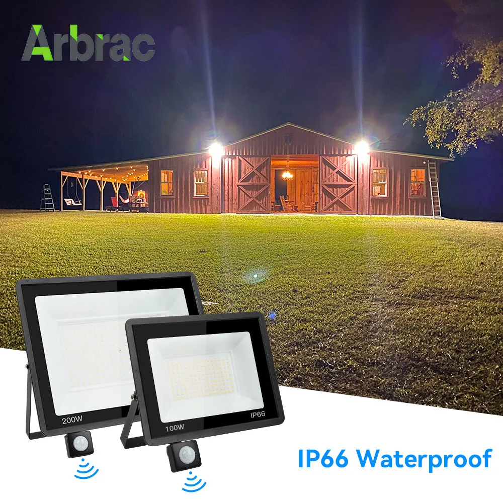 Außenstrahler mit PIR-Bewegungssensor, 200W 50W 20W, warmes Licht, kaltes Licht, Scheinwerfer, wasserdichter Projektor für Garten, Hotel