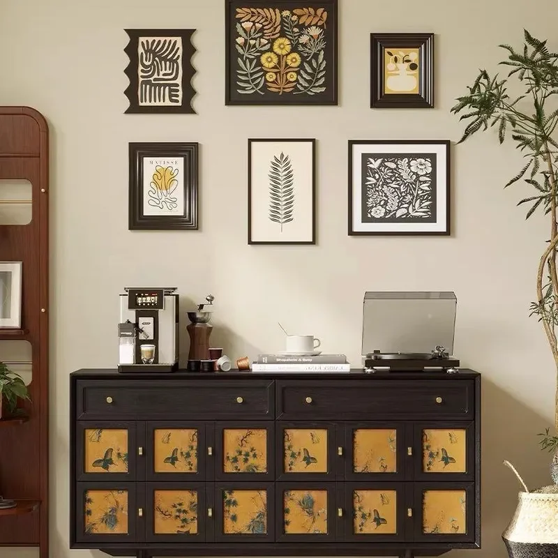 Retro Fragrant Cloud Yarn Solid Wood Six Drawer Chest Medieval Dining Side Cabinet Entryway Tea Storage for Small Apartment