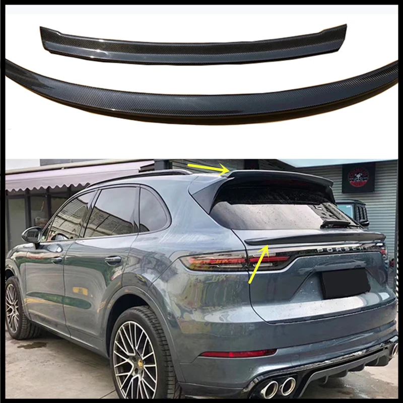 Real Carbon Fiber Spoiler For Porsche Cayenne Trubo S 2018-2023 High Quality Rear Wing Trunk Door Spoilers Top Roof Splitter