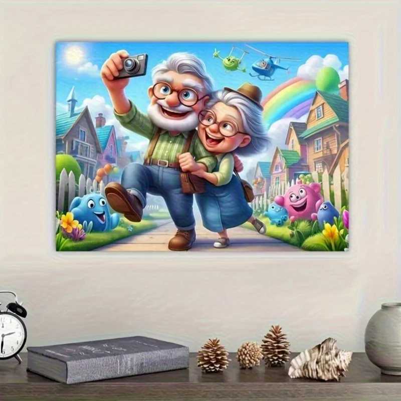 Rompecabezas de amor y viaje para abuelos, 1000 Uds., escena romántica con pareja de ancianos, colores vibrantes, actividad divertida familiar, cerebro DIY