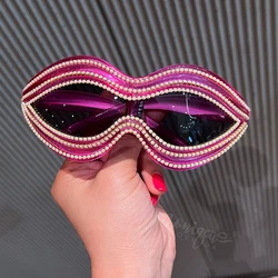2024 sunglasses womens trendy style Big frame oversized glasses luxury pearl decoration vintage eyewear marcas de lujo replicas
