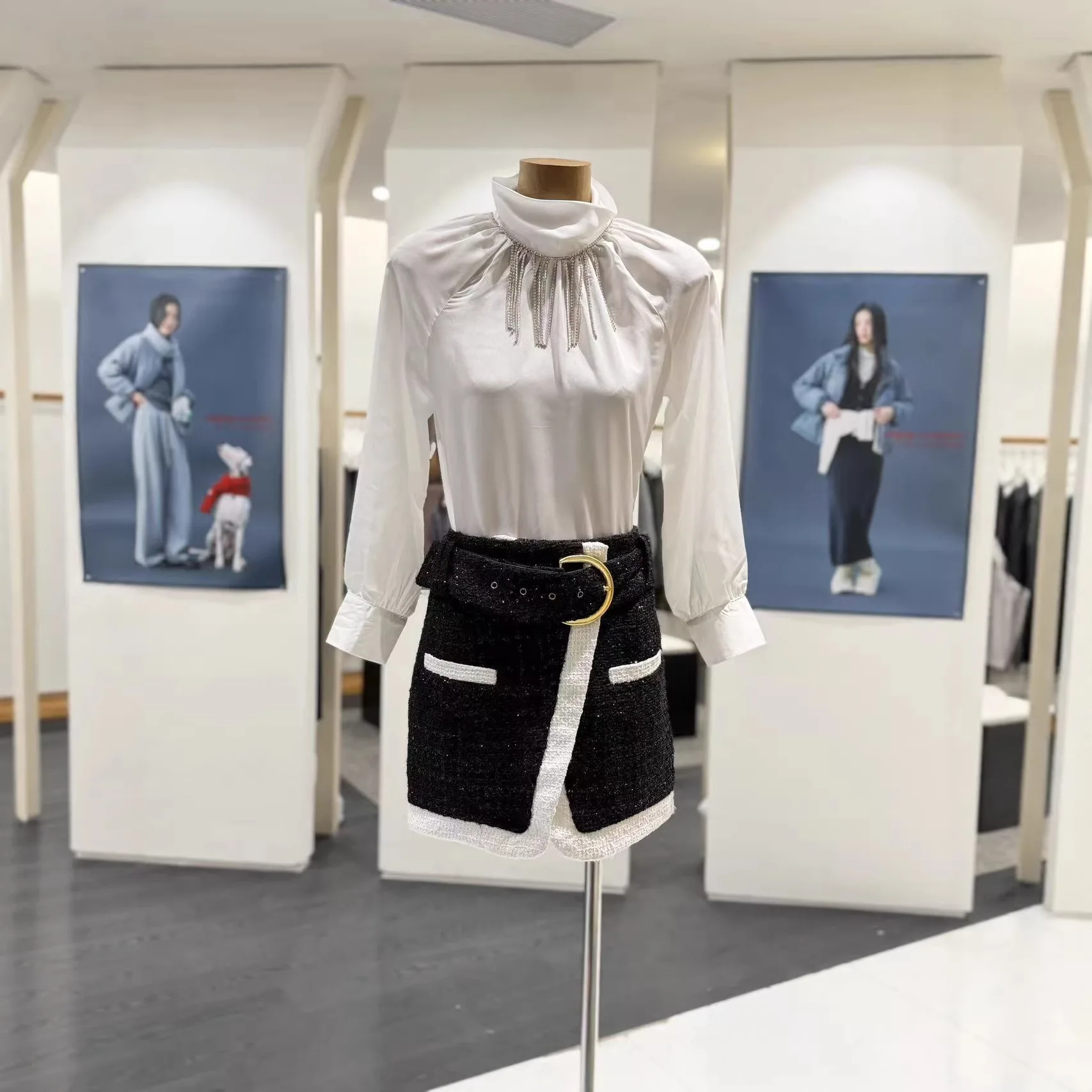 

Faionable Tassel Trim irt Stand Collar Long Sve Women's Slim Fit Polyester Spring 2026 Commute Sle Color