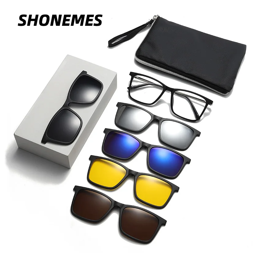 

SHONEMES Magnetic Square Sunglasses Clip on Polarized Shades TR90 Frame Night Vision Outdoor UV400 Driving Eyewear for Men Women