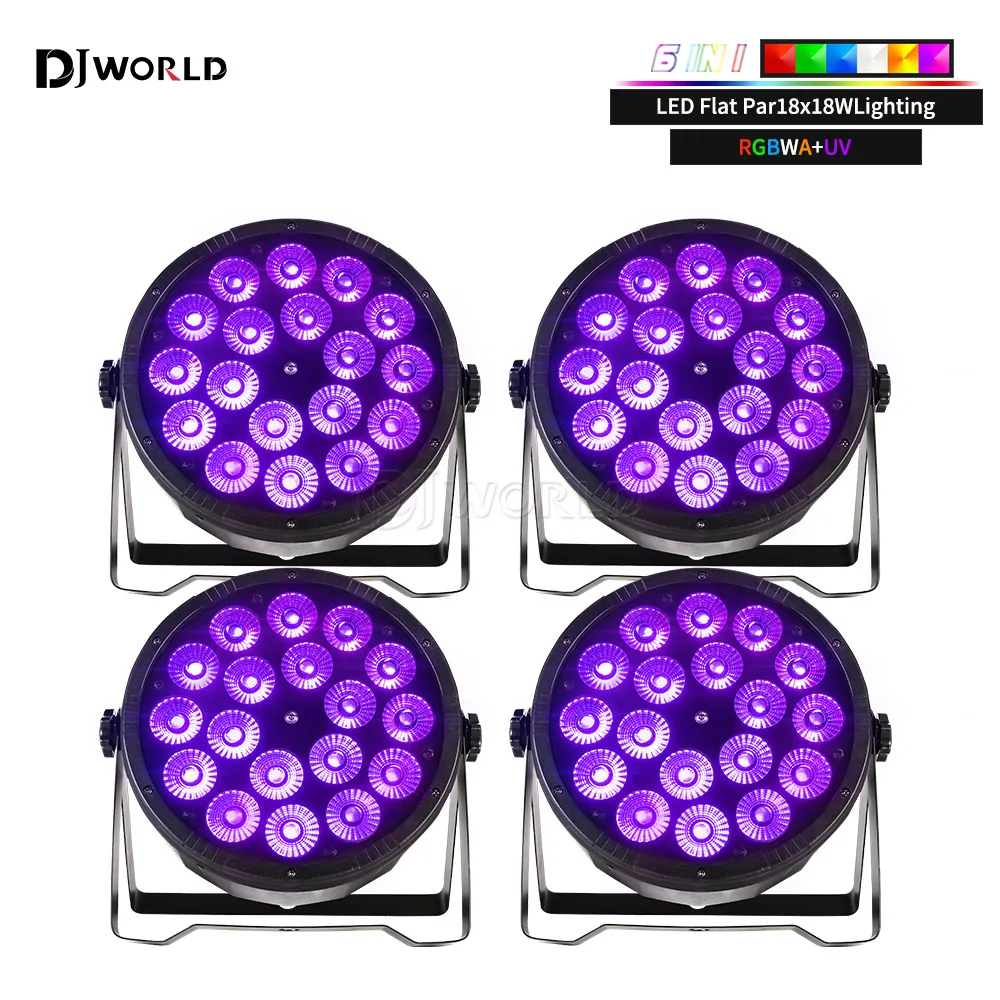 

4PC/SET LED Par Light 18x18w RGBWA UV 6in1 Flat Par Light DMX512 Professional Stage Lighting Equipment for Disco Party Bar