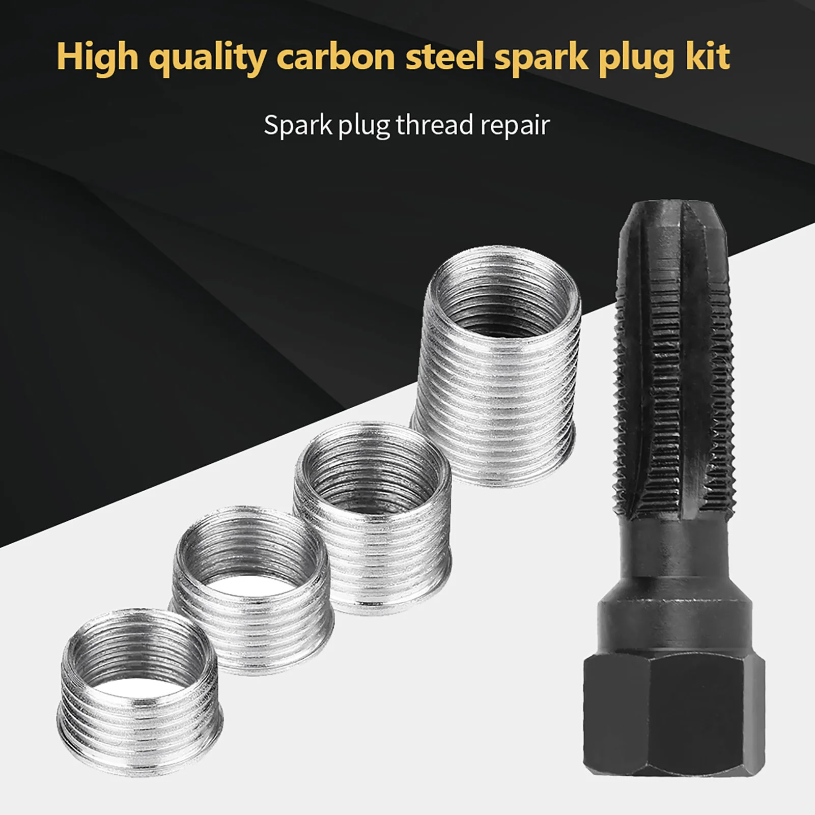 5Pcs Carbon Steel Spark Plug Re-thread Repair Tool Tap Reamer Inserts Kit 14mm For Spark Plug Thread Repairing