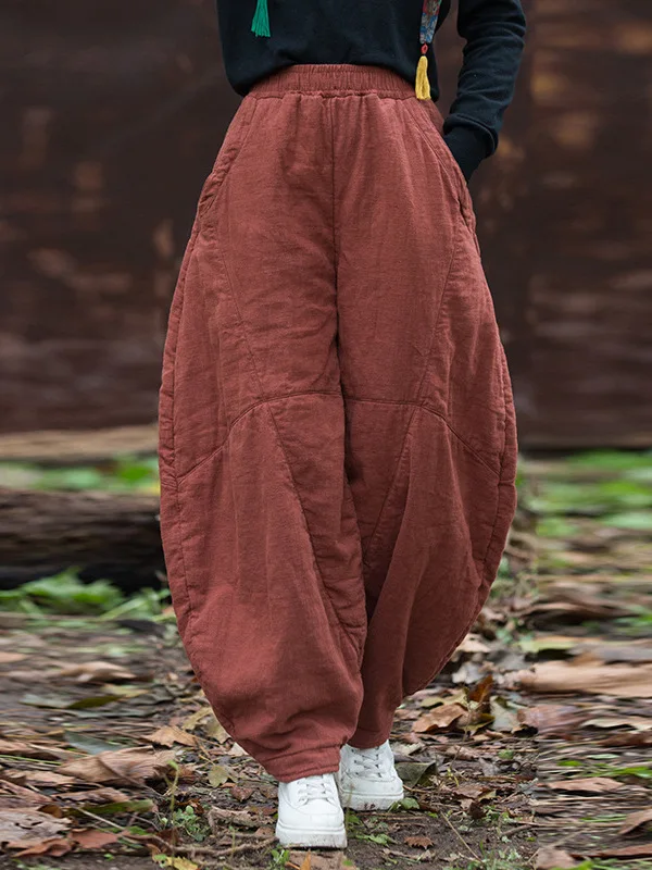 여성용 하이웨이스트 루즈핏 랜턴 팬츠 면 린넨 혼방 태극권 명상 캐주얼 바지 패셔너블하고 편안함