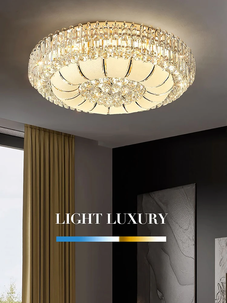 

European Luxury Crystal Ceiling Chandelier Led Home Decoration Lustre Champagne Gold Lampara De Techo for Living Room Foyer