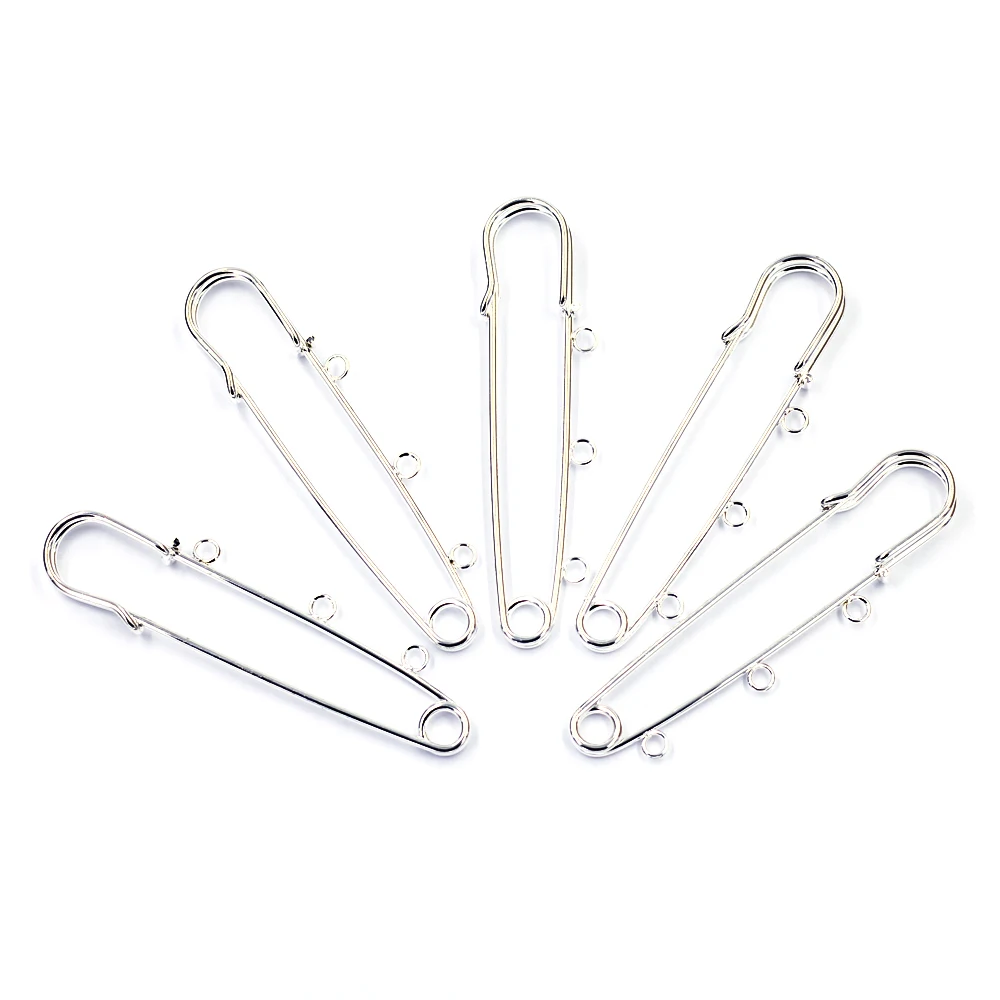 

100Pcs Silver Plated DIY Safety Pins 3 Holes for Brooches Sewing Crafts Making 7cm