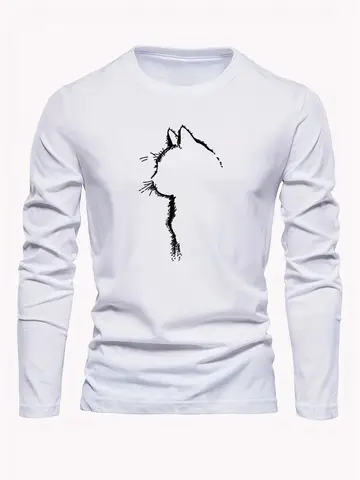 2025 Spring and Autumn Long Sleeved T-shirt with Silhouette Pattern for Male and Female Cats, Round Neck Long Sleeved Shirt