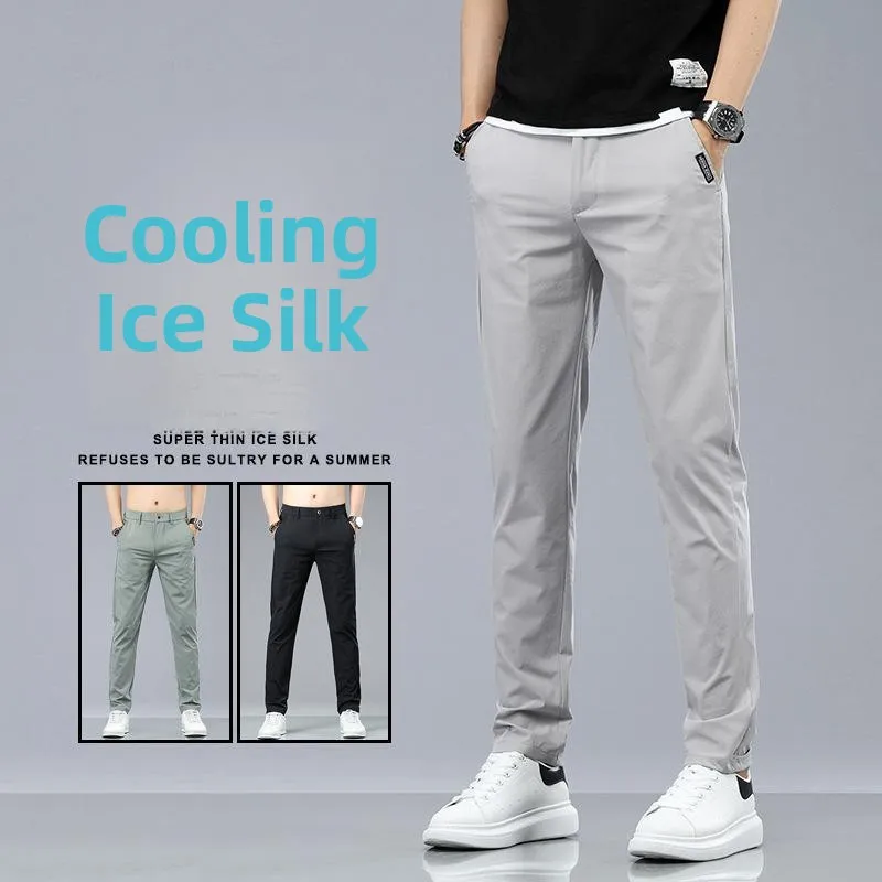

Мужские повседневные брюки из ледяного шелка: летние, тонкие, прямого кроя, эластичные, спортивные, быстросохнущие, легкие, комфортные