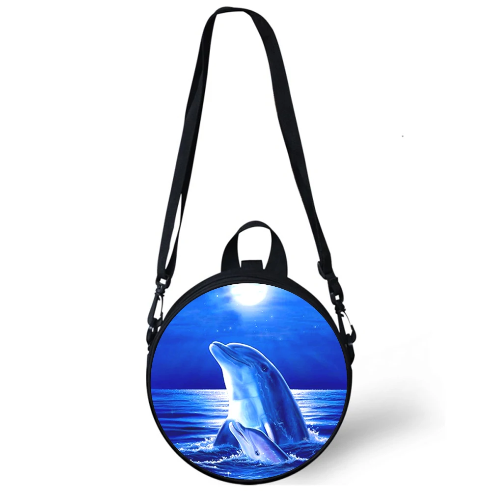 dolphin animal Child kindergarten Bag 3D Print Crossbody Shoulder Bags For School Women Mini Round Bagpacks Rugtas Bag