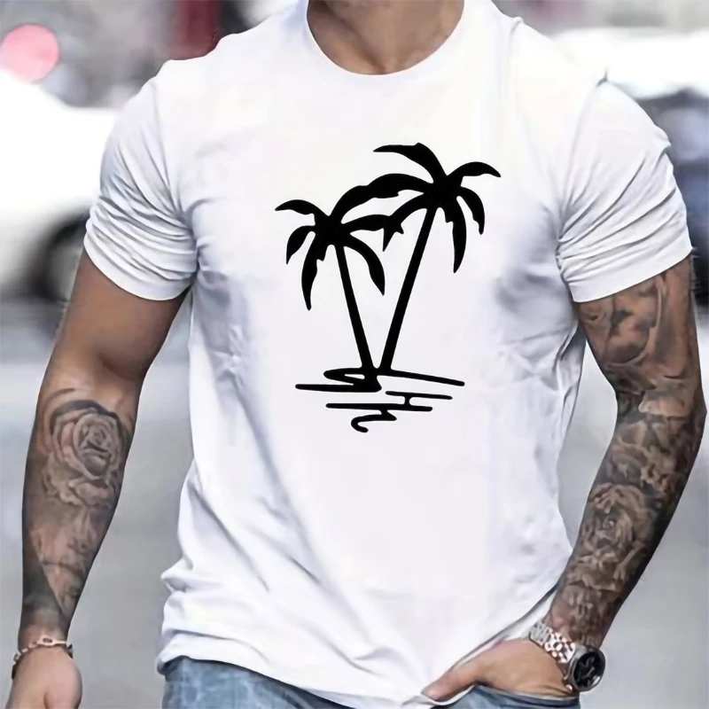 Funny Palm Tree Print T-shirts for Boy Tshirts Graphic Clothing Spring Holiday Short Sleeve Loose Oversized Tops Men Tees