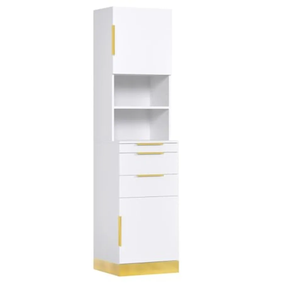 Salon Station Barber Station for Hair Stylist Beauty Storage Cabinet with Stainless Steel Finish Drawers Dryer Holders Modern S