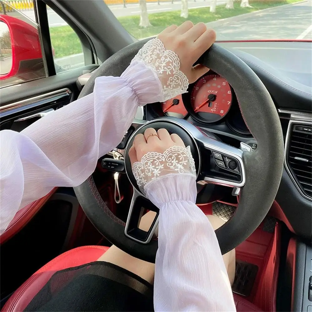 

Sweet Sun Protection Lace Sleeve Fingerless Polyester Long Arm Sleeves Hand Sleeves Breathable Summer Arm Cover Girls