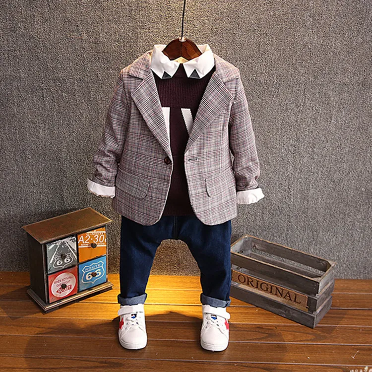 2023 Spring Autumn New Boys Casual Plaid Formal Suit Jacket Children's Clothing Outerwear 2-7 Yrs Old Male Kids Handsome Blazer