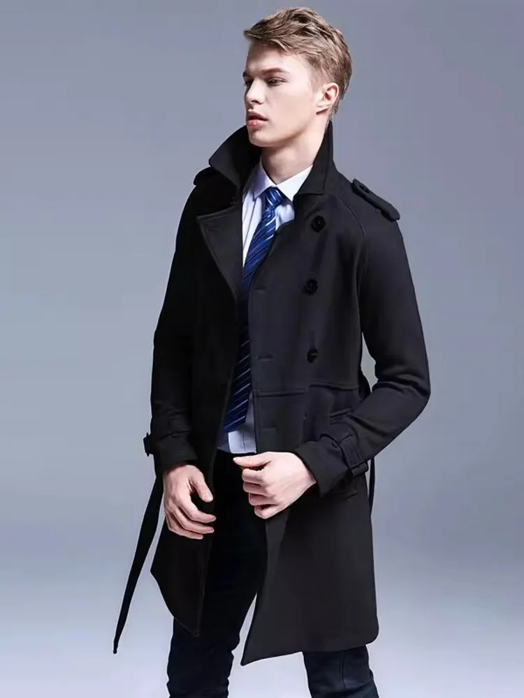 Business Men Autumn Work Faux Suede Leather Double Breasted Trench Coat Fashion Belted Slim Fit Windbreaker Overcoat Size S-6XL 6 Business Men Autumn Work Faux Suede Leather Double Breasted Trench Coat Fashion Belted Slim Fit Windbreaker Overcoat Size S-6XL 6