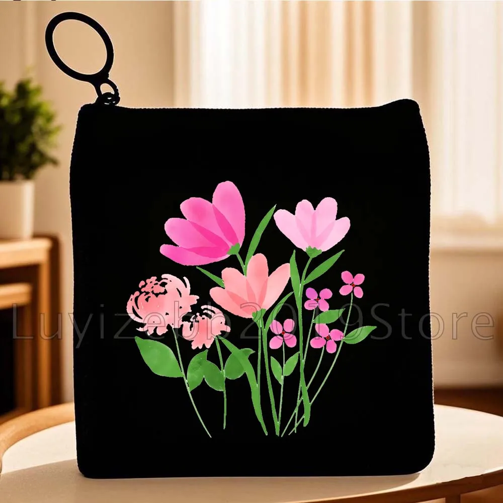 Leuke Daisy Pastels Multi Bloemen Poppy Bloemen Geschenken Canvas Portemonnee Kleine Vierkante Tas Sleutel Opslag Kaart Zakken Portemonnee Rits Zakje