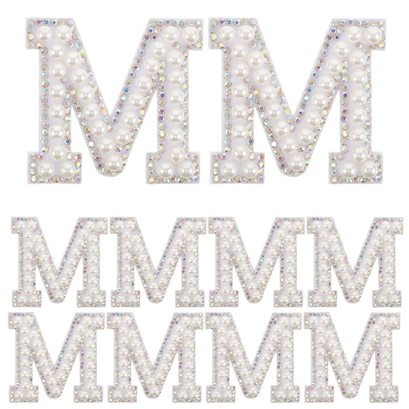 

10 pcs Rhinestone Applique Patches Imitation Pearl Fabric Letters Iron On Embroidered Alphabet Sparkling Decorative Patches For