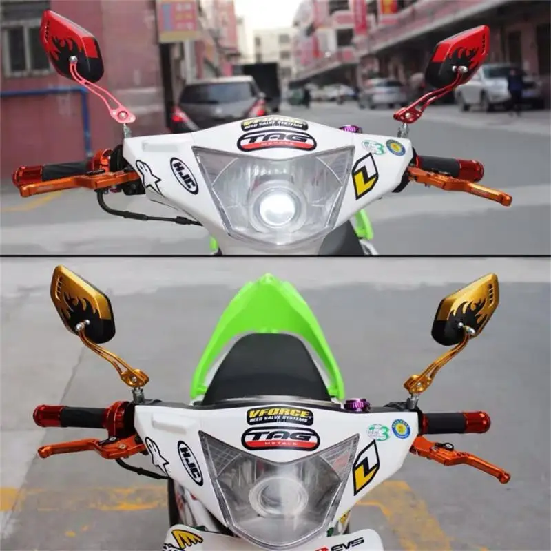 Motorcycle Rearview Mirror Scooter Motocross Rearview Mirrors Electrombile Back Side  View Rear Mirror Reflector Flame Pattern