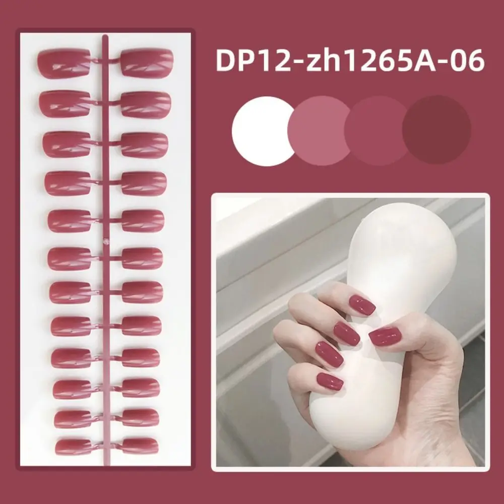 Uñas postizas de cobertura completa, 24 piezas, Color sólido, brillante, desmontable, a presión, manicura, usable, Cabeza Cuadrada media-larga