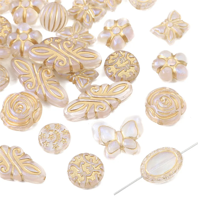 Retro Gold Color Drawing Acrylic Loose Spacer Baroque Bead For Jewelry Making DIY Earring Necklace Bracelet Accessories Supplies