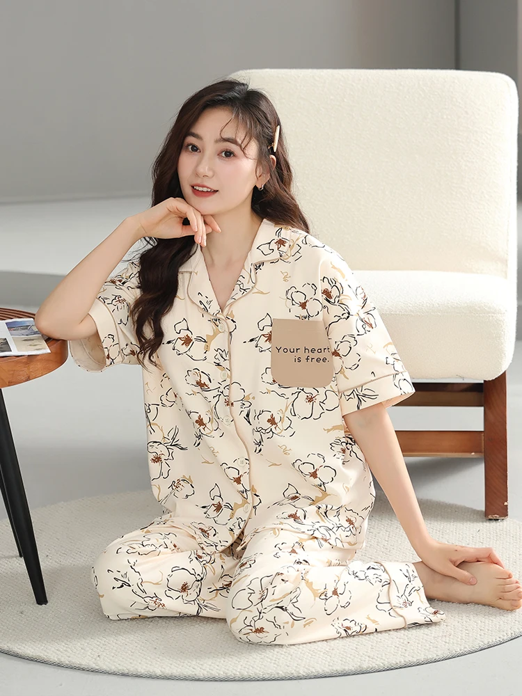pure-cotton-summer-spwear-women's-light-ort-sve-long-pants-home-clothes-set-comfortable-breathable-anti-vacuum-design