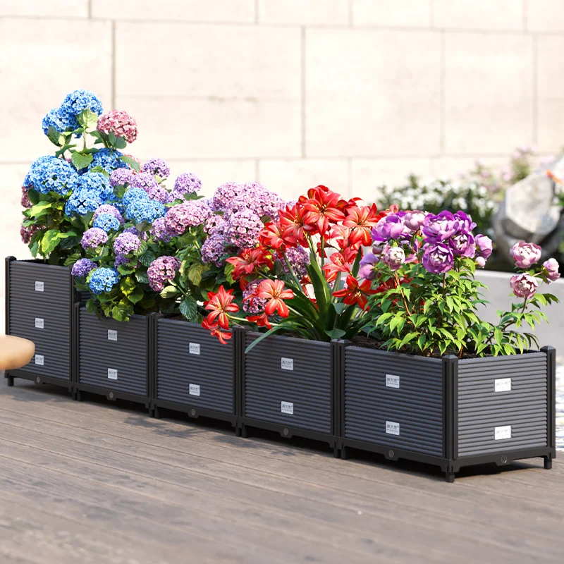 Rectangular Raised Garden Bed Kit Indoor Outdoor Plastic Planter Grow Box Flowerpot Elevated Garden Bed Garden Pots & Planters