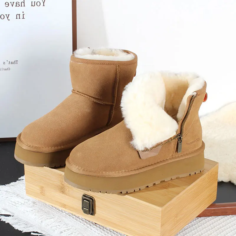 New Winter Plus Velvet Padded Warm Thick Soled Women\'S Snow Boots Zipper Short Boots Wearing Cotton Shoes.