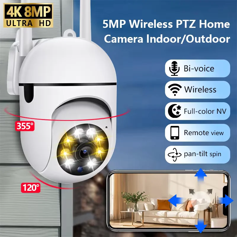 

8-мегапиксельная Wi-Fi камера видеонаблюдения 2.4G для дома с PTZ, ИК ночным видением, обнаружением движения, мониторингом детей, 2 антеннами