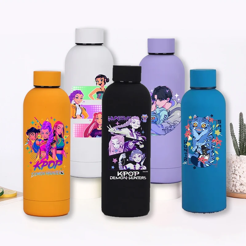 

2025 Anime KPop Demon Hunters Stainless Steel Insulated Cups Cartoon Printed Figure Portable Outdoor Sport Fitness Water Bottles