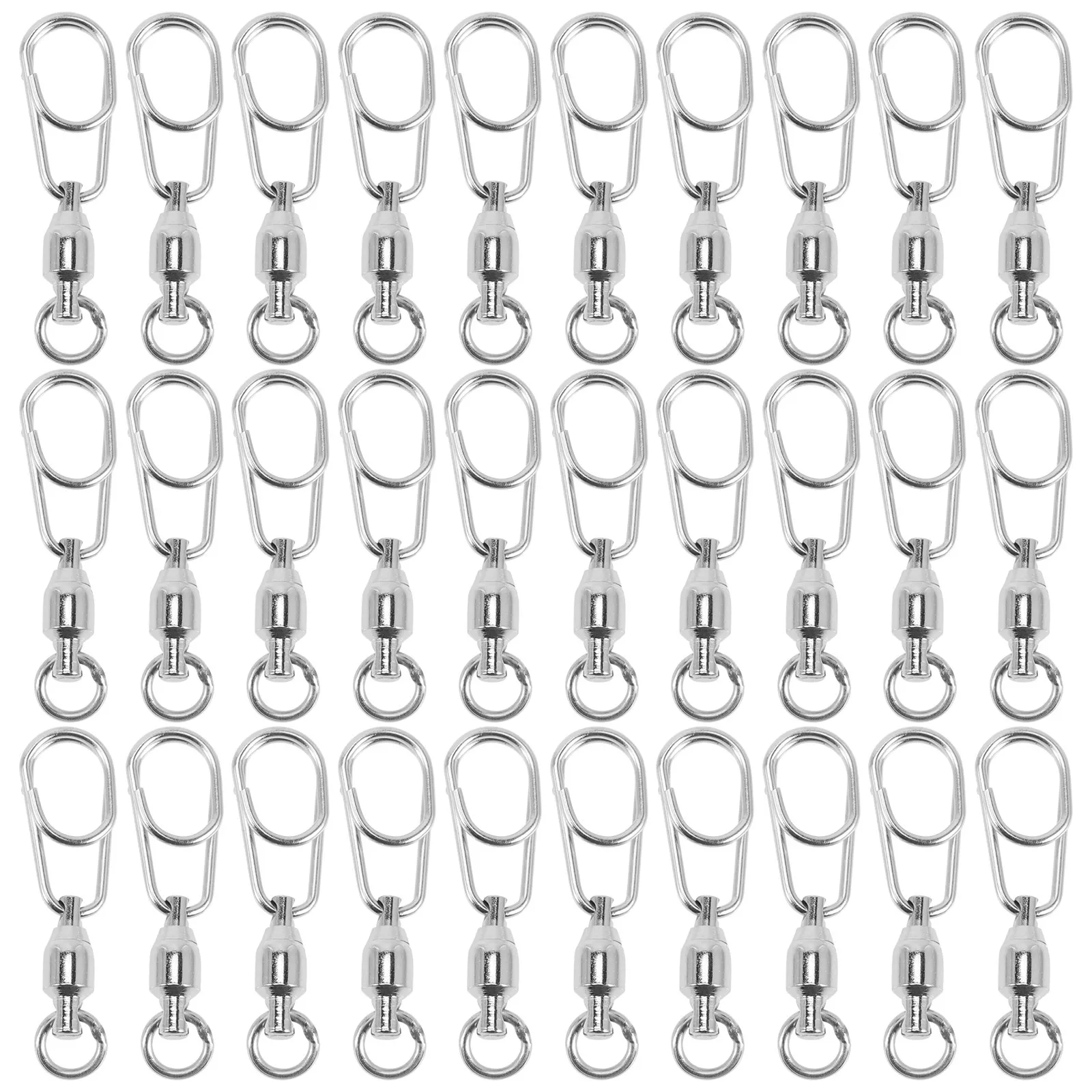 

30Pcs Stainless Steel Fishing Swivel with Safety Ring Connector Flexible Rotation for Lure Bait Head Hook Saltwater Fishing