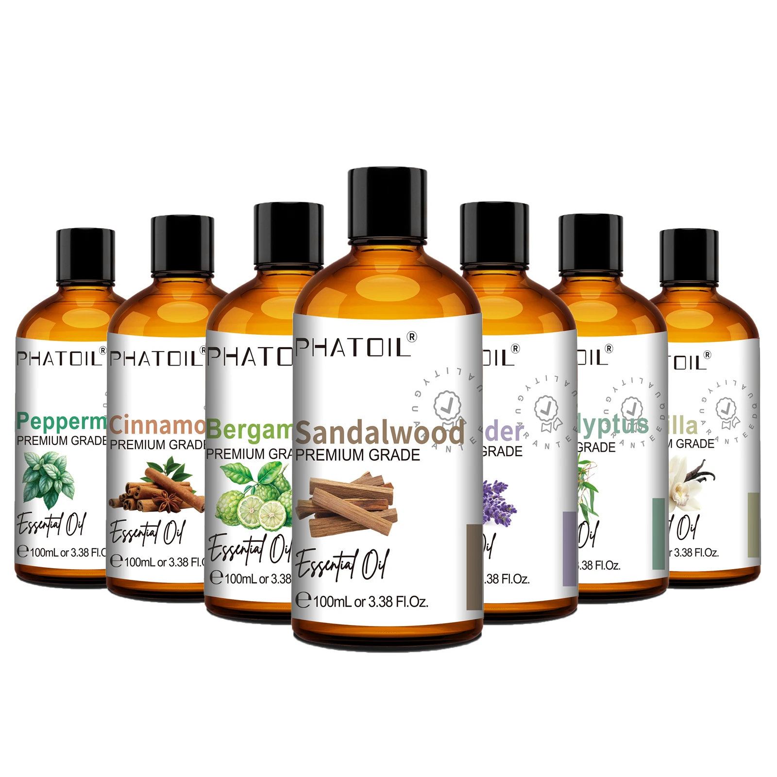 Aceite Esencial Puro PHATOIL para Difusor y Fabricación de Velas - 100 ml, Sándalo, Eucalipto, Citronela, Lavanda, Vainilla