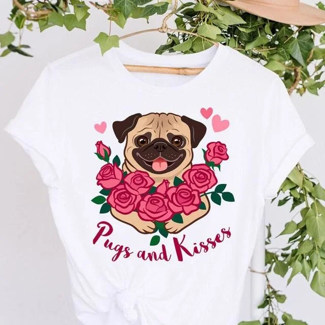 

Pug T Shirt Women Comic Top Female Comic Japanese Y2k Clothing Harajuku Kawaii Dog Lover Tshirt Girls Summer Fashion T-Shirt