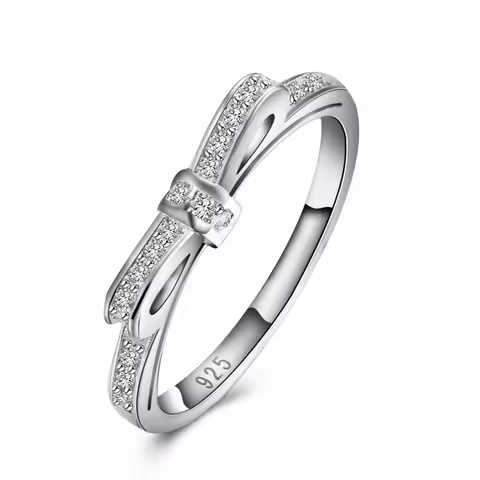 Beautiful Retre ring CZ Zircon Crystal Bow tie pretty fashion Wedding silver color women Lady Ring jewelry