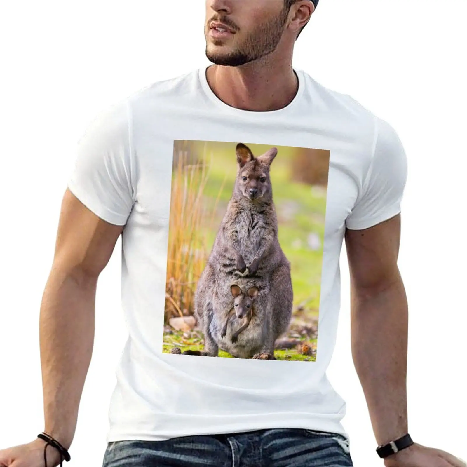 Футболка с дизайном "пакет с детенышем", винтажная, хлопковая