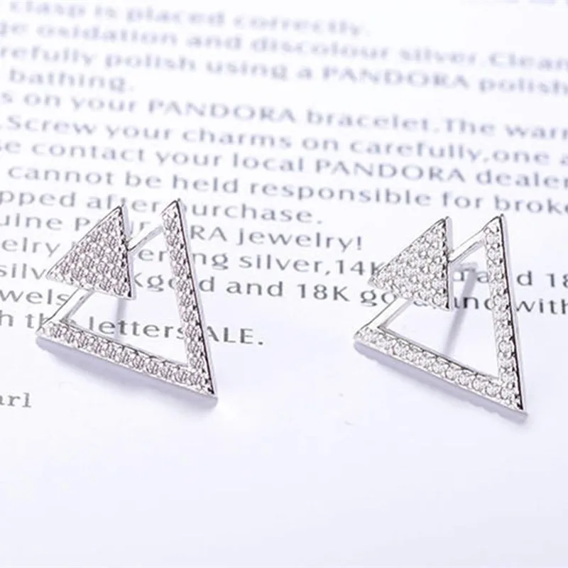 

S925 Sterling Silver Female Stud Earring White Zircon Triangle Earring for Women Girl Fashion Fine Jewelry Earring