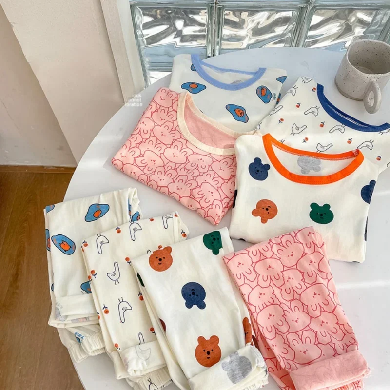 

Пижамный комплект детский с длинным рукавом, одежда для сна, нижнее белье для маленьких девочек и мальчиков, весна-осень