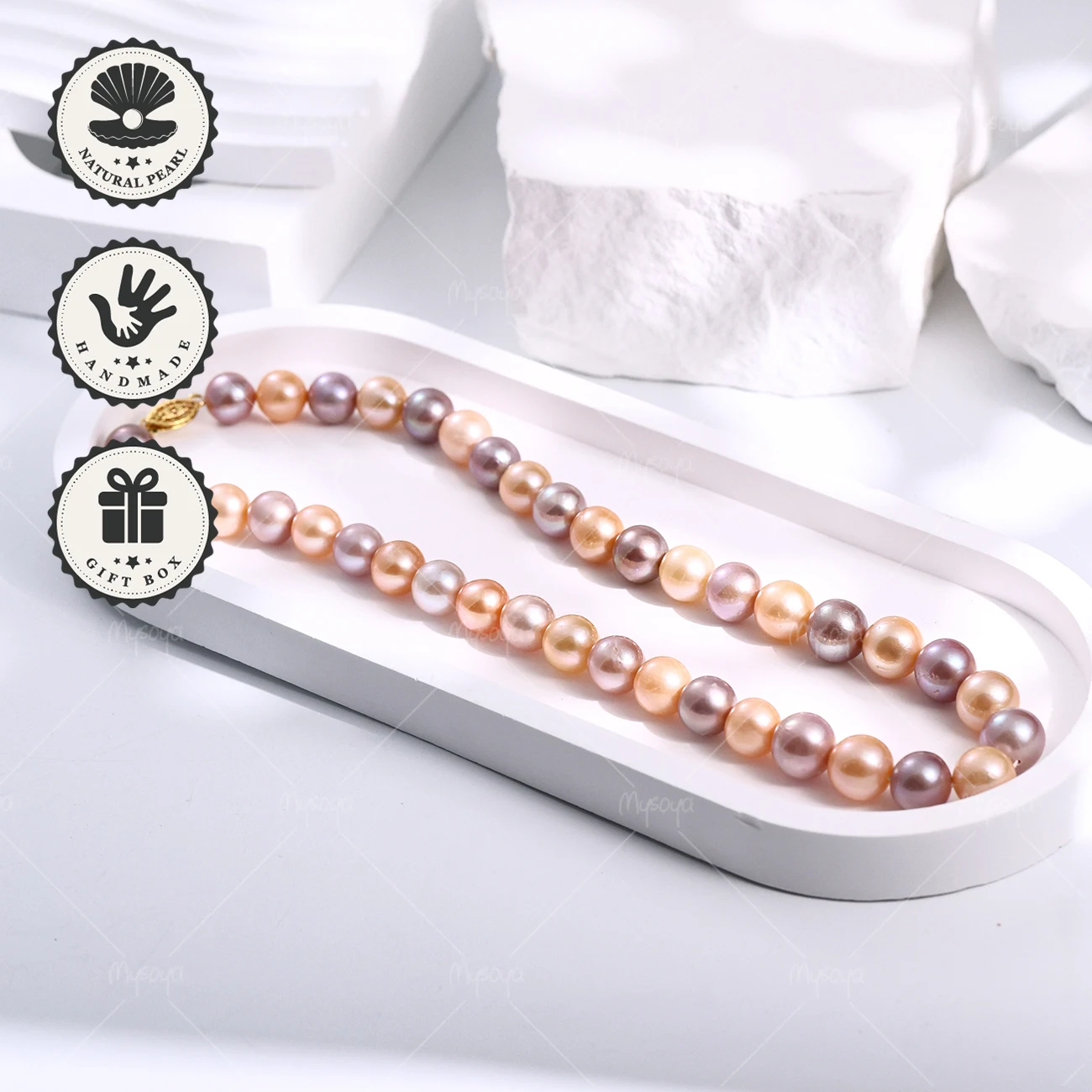 

Ожерелье MYSOYA из жемчуга Эдисон 9-12 мм, золотистая застежка-маркиз, в подарочной коробке, подарок на день рождения, День святого Валентина, камень по месяцу июня